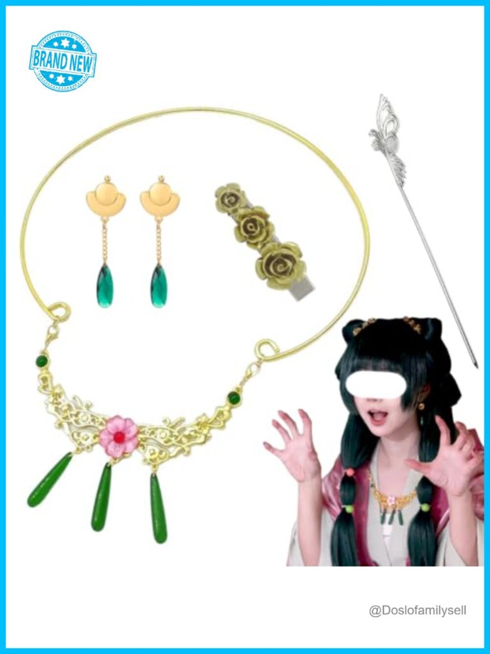 4Pcs Alloy Necklace Hair Clip Earrings Set Women's Jewelry